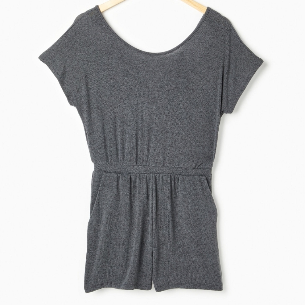 W by Wantable Hacci Cross Back Romper in Dark Charcoal sz L NWT